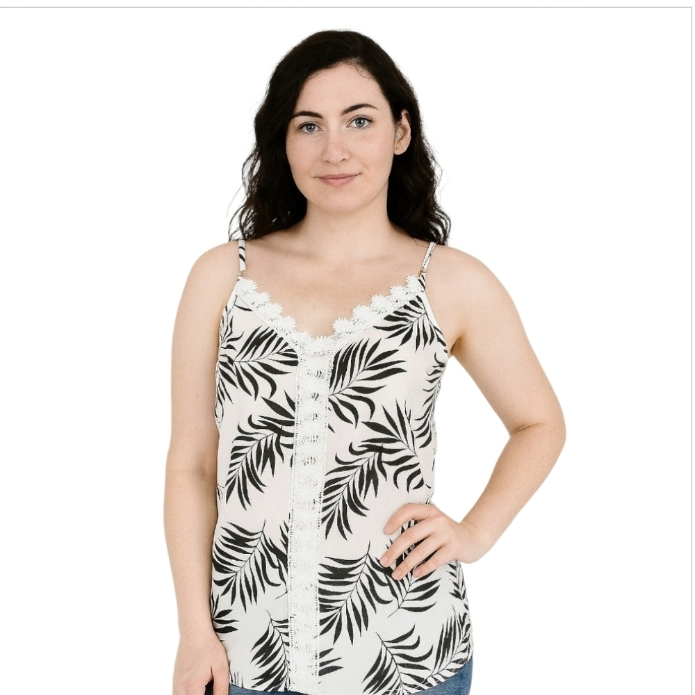Shein Tropical Print Cami Top XL Black White